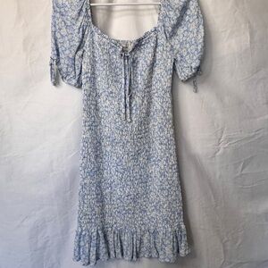 Lost + Wander Light Blue Floral Smocked Midi Dress